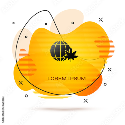 Black Legalize marijuana or cannabis globe symbol icon isolated on white background. Hemp symbol. Abstract banner with liquid shapes. Vector Illustration