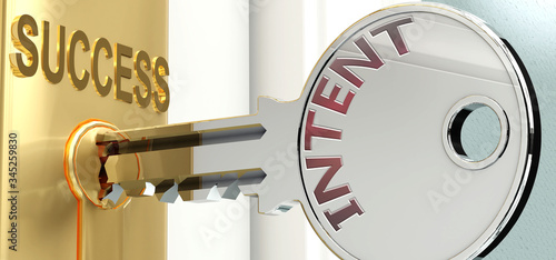 Intent and success - pictured as word Intent on a key, to symbolize that Intent helps achieving success and prosperity in life and business, 3d illustration