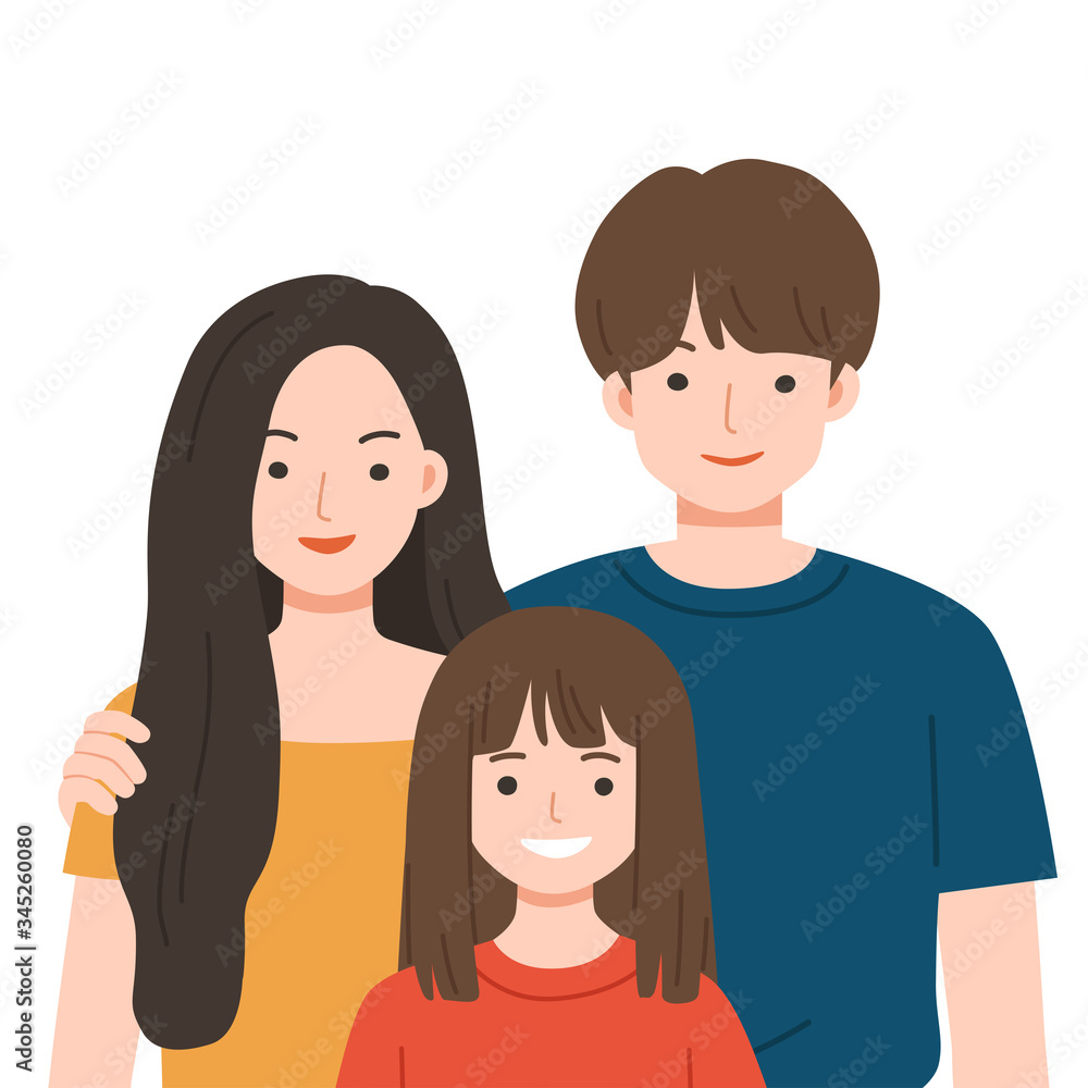 Happy Family staying together. Happy Family with Dad, mom and daughter together. Vector illustration in cartoon style Happy Family staying together. Happy Family with Dad, mom and daughter together. Vector illustration in cartoon style