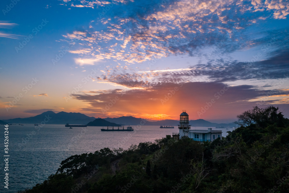 Lighthouse of Victoria Harbour at dusk