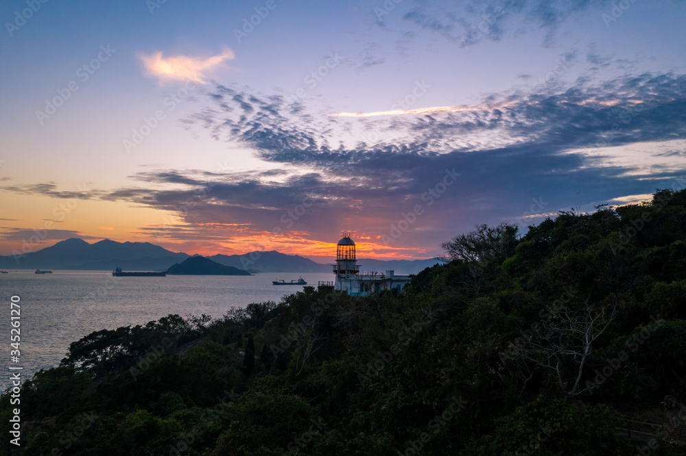 Lighthouse of Victoria Harbour at dusk