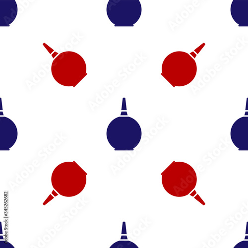 Blue and red Enema icon isolated seamless pattern on white background. Enema with a plastic tip. Medical pear.  Vector Illustration