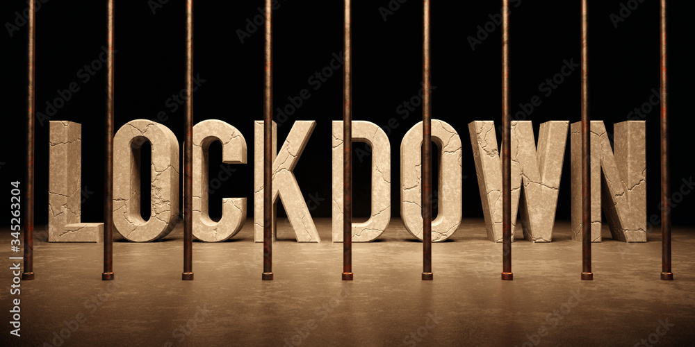 Lockdown text word message from behind bars in prison 3D render Stock ...
