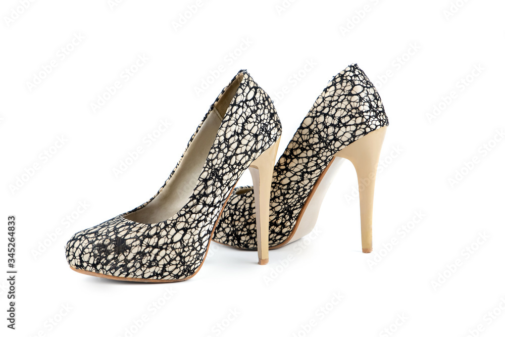 Obraz premium Female high-heeled shoes isolated on white background, copy space