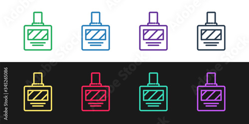 Set line Aftershave icon isolated on black and white background. Cologne spray icon. Male perfume bottle.  Vector Illustration