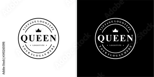 Queen Vintage logotype stamp emblem logo design