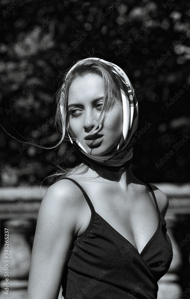 Sexy blonde model wears dress and shawl Sexy blonde model wears dress and shawl