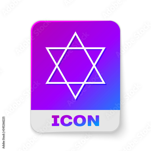 White line Star of David icon isolated on white background. Jewish religion symbol. Symbol of Israel. Rectangle color button. Vector Illustration