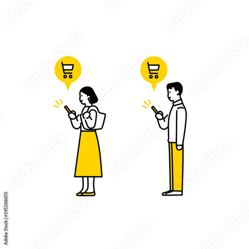 スマートフォンで購入する男女
