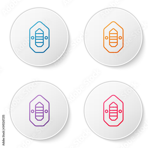 Color line Rafting boat icon isolated on white background. Inflatable boat. Water sports, extreme sports, holiday, vacation. Set icons in circle buttons. Vector Illustration