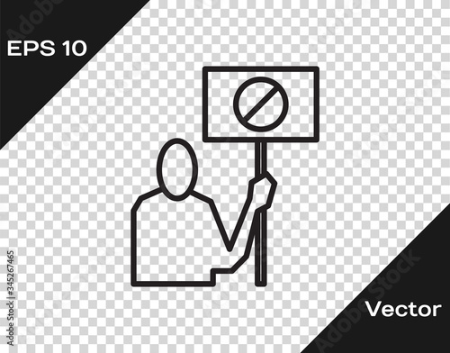 Black line Nature saving protest icon isolated on transparent background. Earth planet protection, environmental issues demonstration.  Vector Illustration