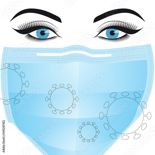 Femme de face cadrée en gros plan portant un masque chirurgical pour se protéger des attaques du covid-19.