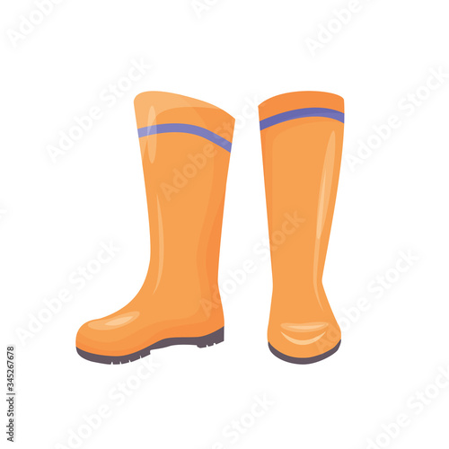 Rubber boots cartoon vector illustration. Personal protective equipment, footwear. Industrial waterproof shoes. Foot protection. Orange gumboots, galoshes isolated on white background