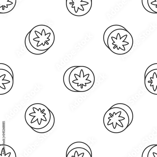 Grey line Herbal ecstasy tablets icon isolated seamless pattern on white background.  Vector Illustration
