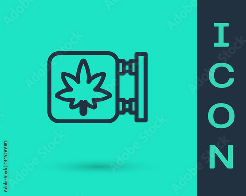 Black line Marijuana and cannabis store icon isolated on green background. Equipment and accessories for smoking, storing medical cannabis.  Vector Illustration