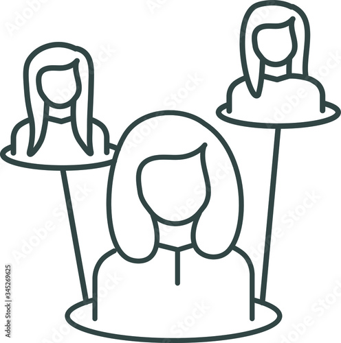 Recruiting line icon, three person, work female 