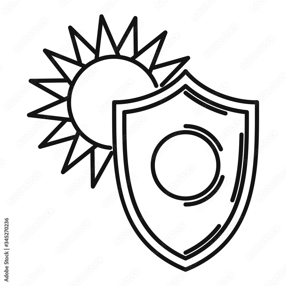 Shield sun protection icon. Outline shield sun protection vector icon for web design isolated on white background Shield sun protection icon. Outline shield sun protection vector icon for web design isolated on white background
