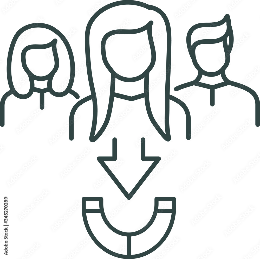 line icon, attraction of people to the working group line icon, attraction of people to the working group