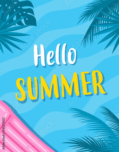 summer card with inflatable mattress, vector illustration
