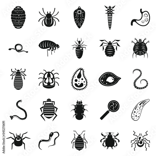 Parasite bug icons set. Simple set of parasite bug vector icons for web design on white background
