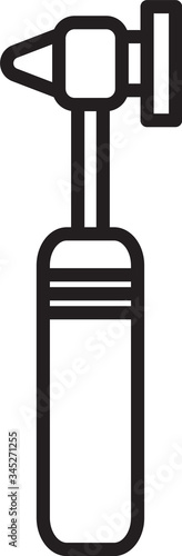Black line Medical otoscope tool icon isolated on white background. Medical instrument.  Vector Illustration
