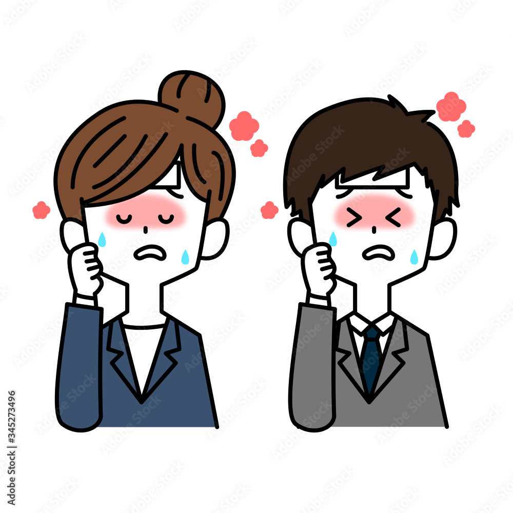 熱がでたスーツを着た男女 熱がでたスーツを着た男女