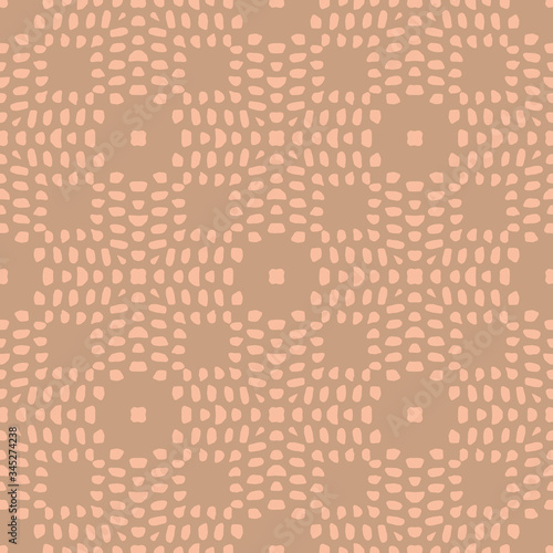 Grunge abstract texture seamless vector pattern with irregular dots in geometric layout. Ethnic doodle texture in muted Earth tones for wallpaper, cloth design, fabric, paper, textile. Hand drawn.