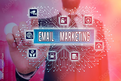 Writing note showing Email Marketing. Business concept for Sending a commercial message to a group of showing using mail photo