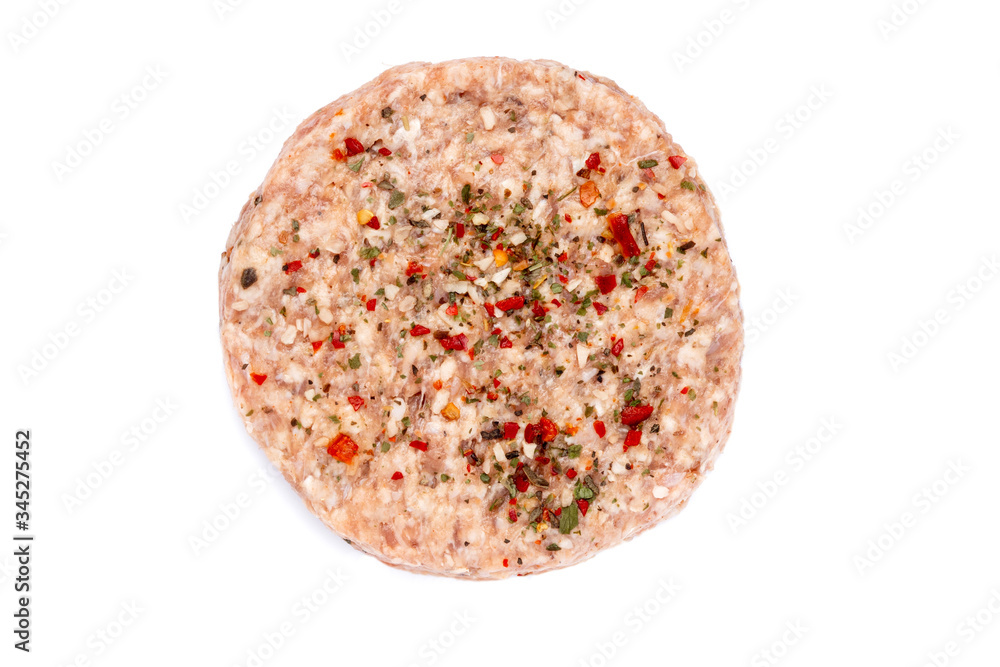 Raw fresh large beef burger isolated on white background Raw fresh large beef burger isolated on white background