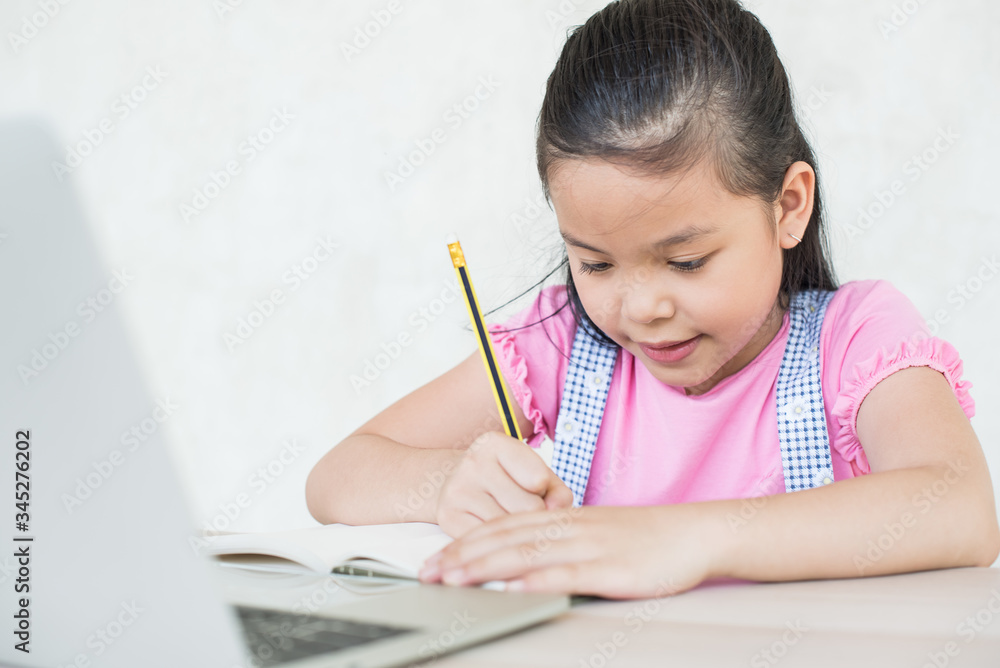 asian girl student online learning study online with video call teacher. social distance during quarantine, self-isolation, online education concept, homeschool, stay at home entertainment. asian girl student online learning study online with video call teacher. social distance during quarantine, self-isolation, online education concept, homeschool, stay at home entertainment.