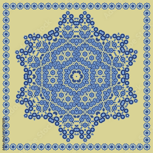 Decorative design with abstract elements for decoration and your design. Ornament, symmetry texture. Print for shawl and carpet, tile. Vector illustration.