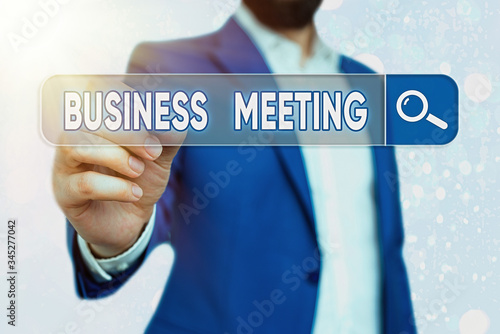 Handwriting text Business Meeting. Conceptual photo used discuss issues that cannot be addressed in simple way photo