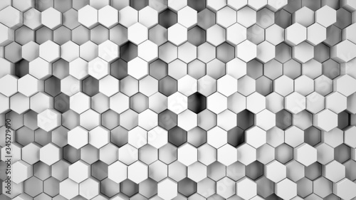 Fototapeta Naklejka Na Ścianę i Meble -  Abstract gray hexagonal sci-fi honeycomb geometrical background. 3d rendering