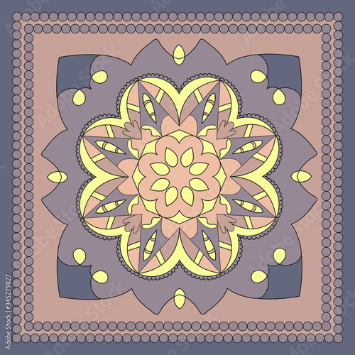 Decorative design with abstract elements for decoration and your design. Ornament, symmetry texture. Print for shawl and carpet, tile. Vector illustration.