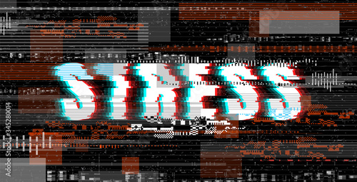 Creative illustration of the word Stress in a distorted glitch style. Design element for advertising, branding, shares, promotion. Vector illustration.