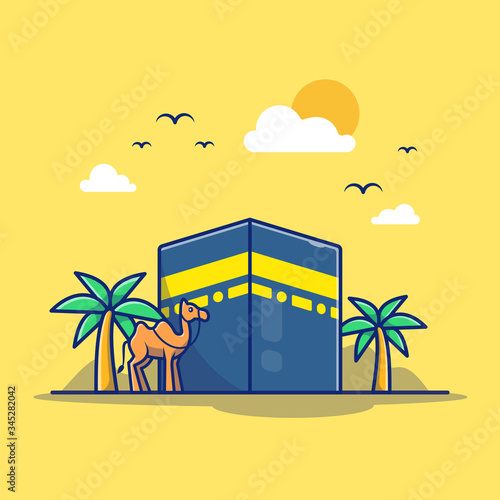 Kaaba Mecca Cartoon Vector Icon Illustration. Islamic Qaabah Building Icon Concept White Isolated. Flat Cartoon Style Suitable for Web Landing Page, Banner, Sticker, Background