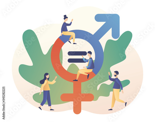 Gender equality concept. Feminism movement for tolerance, rights and same opportunities like men do. Gender sign. Modern flat cartoon style. Vector illustration on white background