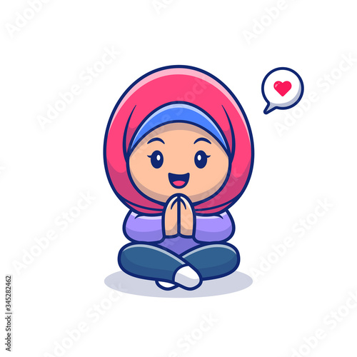 Cute Girl Moslem Vector Icon Illustration. Ramadan Mascot Cartoon Character. Person Icon Concept White Isolated. Flat Cartoon Style Suitable for Web Landing Page, Banner, Flyer, Sticker