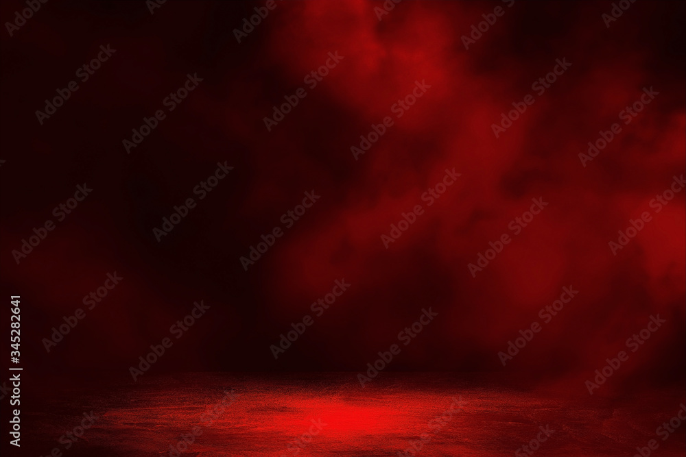 Empty space of Dark room concrete floor with fog and red lighting effect background. Empty space of Dark room concrete floor with fog and red lighting effect background.
