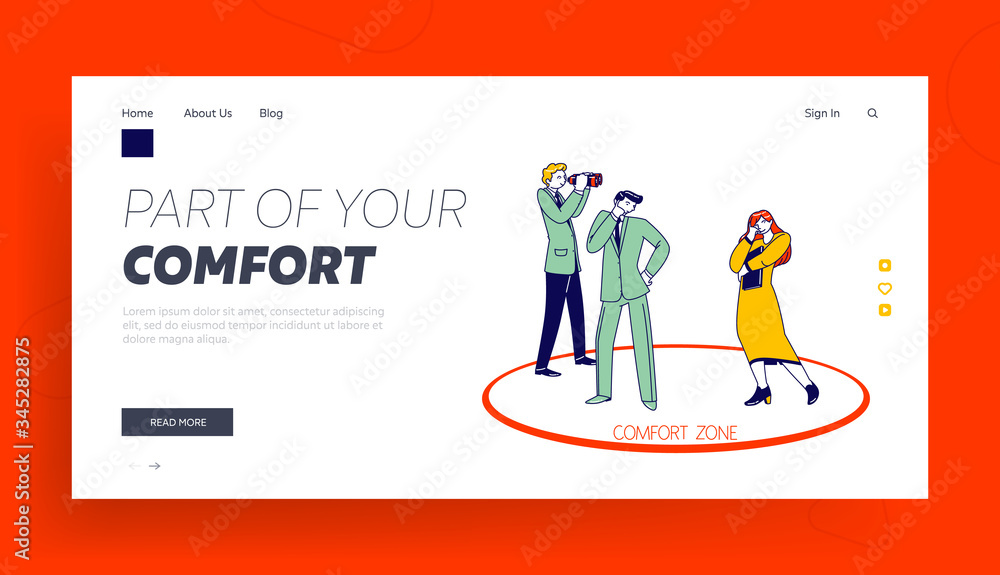 Self Development, Career Growth, Alternative Thinking, Inspiration Landing Page Template. Business People Characters Stand inside of Red Circle Scary to Leave Comfort Zone. Linear Vector Illustration Self Development, Career Growth, Alternative Thinking, Inspiration Landing Page Template. Business People Characters Stand inside of Red Circle Scary to Leave Comfort Zone. Linear Vector Illustration