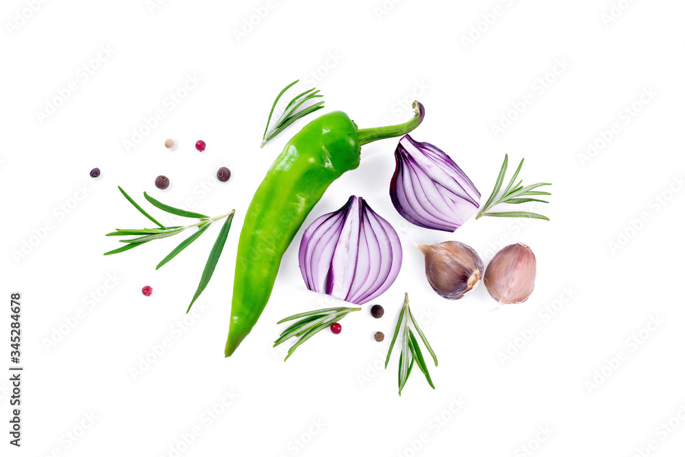 Fototapeta premium Pepper green with onions and rosemary