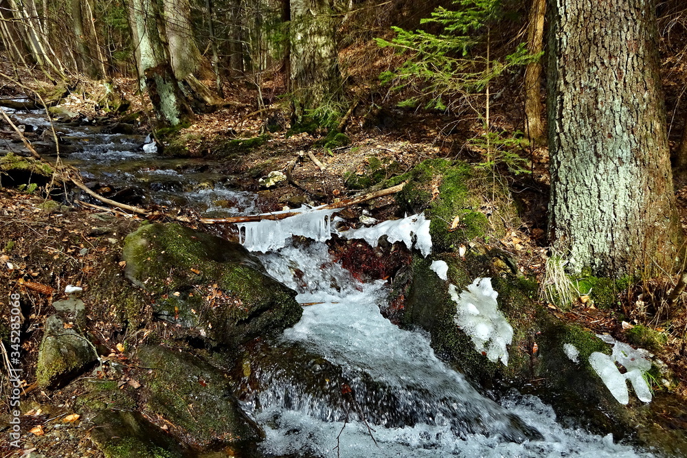 Czech Republic-view of Kalna brook with remnants of ice in spring near town Svoboda n / U Czech Republic-view of Kalna brook with remnants of ice in spring near town Svoboda n / U