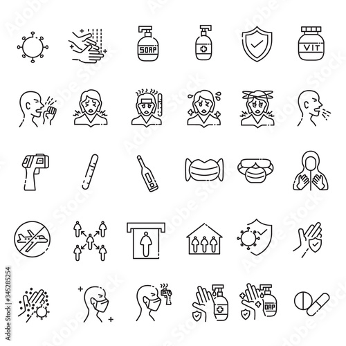 Corona Virus Icon Set Vector. with outline style pixel perfect icon