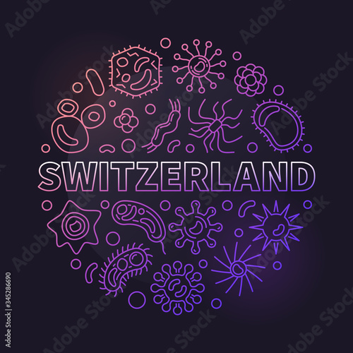 Coronavirus in Switzerland vector round Covid-19 concept line colorful illustration on dark background