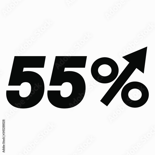 The black figure is 55 percent increase. Price increase icon.  Sales. Profit growth. Increase revolutions. The increase in interest in the bank. Quality improvement. Icon of internet shops.