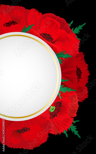Banner poppies. Frame with red poppies flowers for your text. Border for your design. Remembrance poppy.