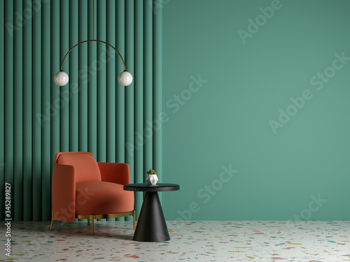 Memphis style conceptual interior room 3d illustration