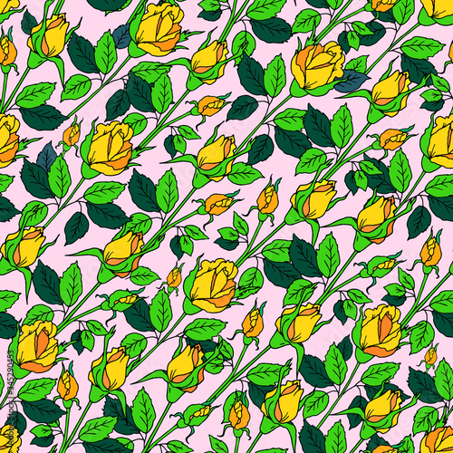 Vector seamless floral pattern with yellow roses. Design for cards  invitations  covers  posters  paper and  fabric.