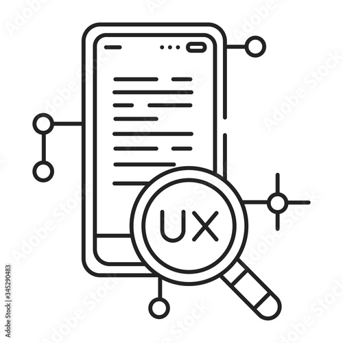 UX research black line icon. Systematic investigation of users and their requirements, in order to add context and insight into the process of designing the user experience. Editable stroke.