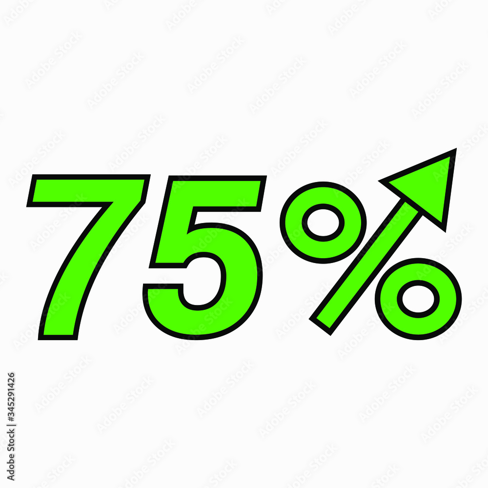 The green figure is 75 percent increase. Price increase icon. Sales. Profit growth. Increase revolutions. The increase in interest in the bank. Quality improvement. Icon of internet shops. Vector ic The green figure is 75 percent increase. Price increase icon. Sales. Profit growth. Increase revolutions. The increase in interest in the bank. Quality improvement. Icon of internet shops. Vector ic